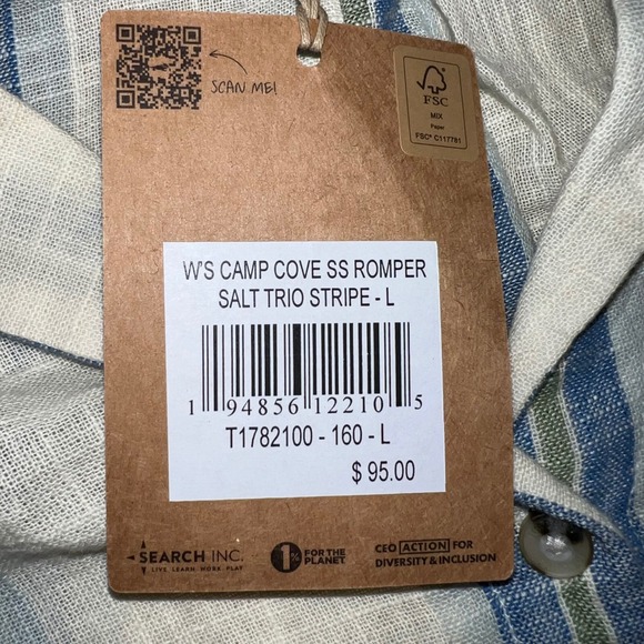 NWT Toad &Co Camp Cove Short Sleeve Cotton Romper Salt Trio Stripe Size Large - Picture 7 of 7